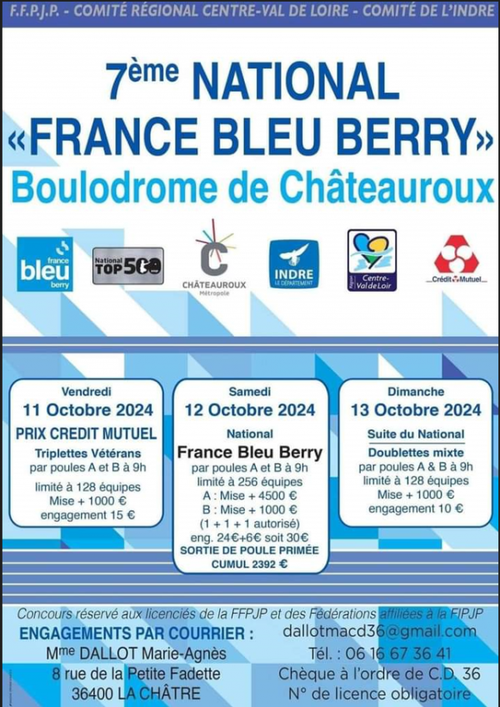 Concours de pétanque en Triplette - National TOP 500 - Châteauroux
