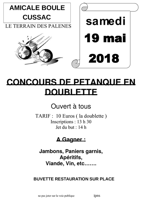 Concours de pétanque en Doublette - Cussac