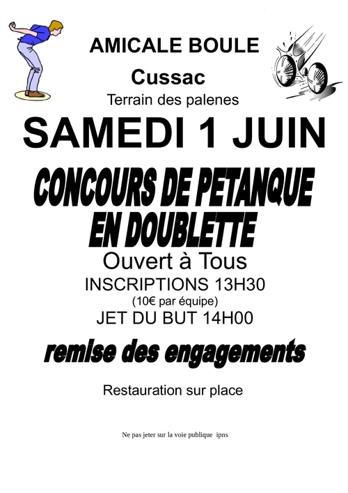 Concours de pétanque en Doublette - Cussac