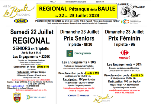 Concours de pétanque en Triplette - Régional - La Baule-Escoublac