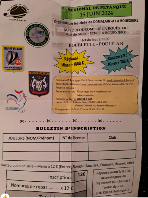 Concours de pétanque en Doublette - Régional - La Bouëxière