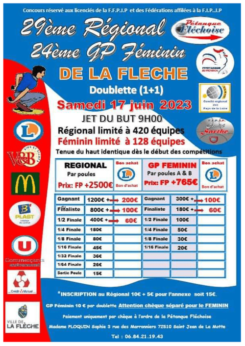 Concours de pétanque en Doublette - Régional - La Flèche