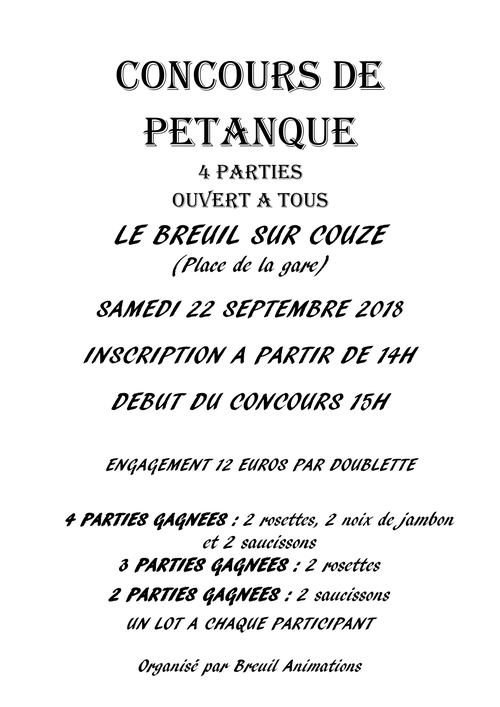 Concours de pétanque en Doublette - Le Breuil-sur-Couze