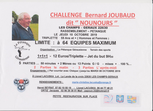 Concours de pétanque en Triplette - Les Champs-Géraux