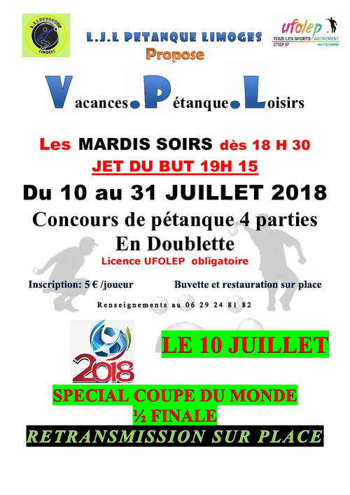 Concours de pétanque en Doublette - Limoges