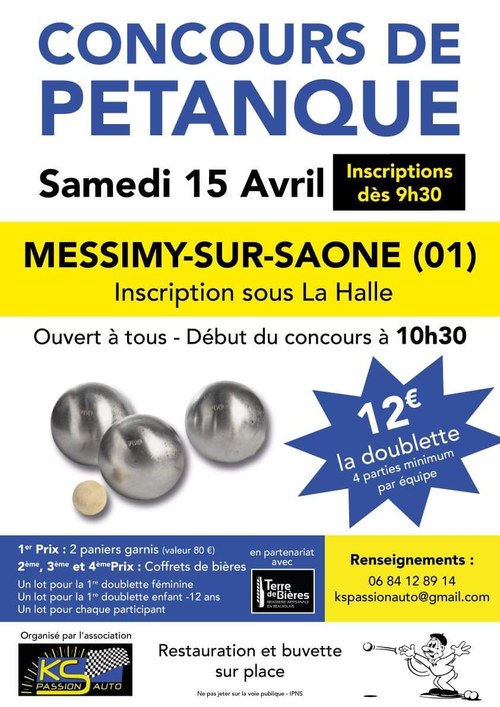 Concours de pétanque en Doublette - Messimy-sur-Saône