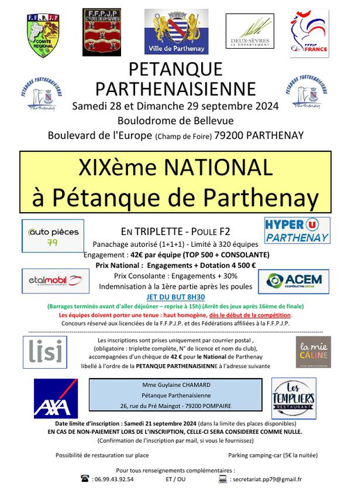 Concours de pétanque en Triplette - National TOP 500 - Parthenay