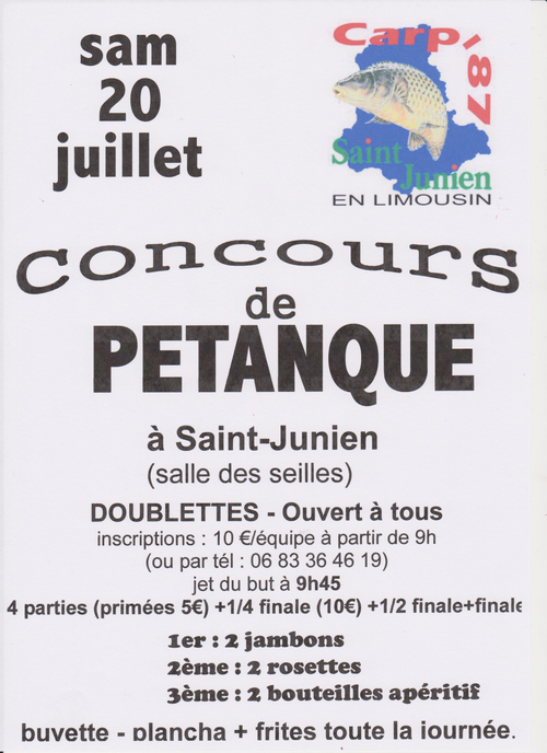Concours de pétanque en Doublette - Saint-Junien