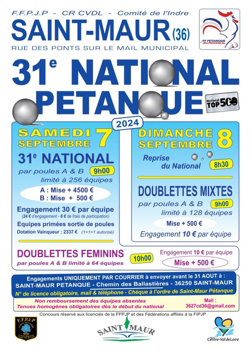 Concours de pétanque en Triplette - National TOP 500 - Saint-Maur
