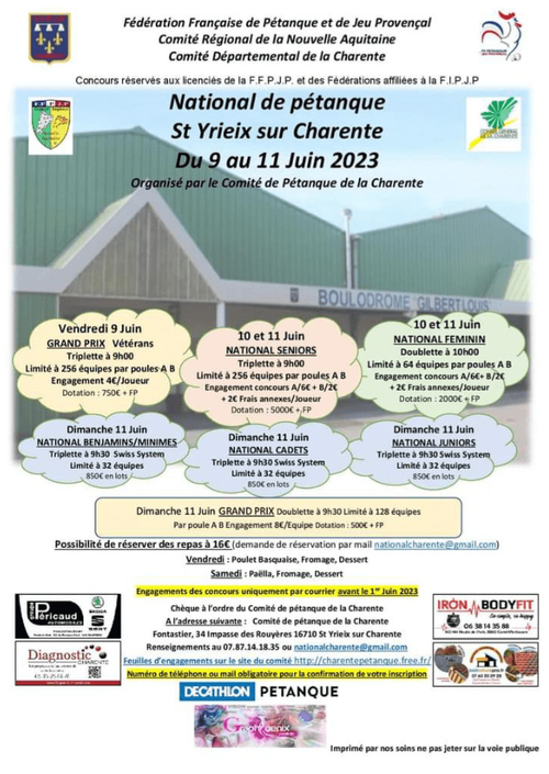 Concours de pétanque en Triplette - Grand Prix - Saint-Yrieix-sur-Charente