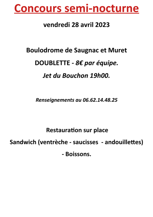Concours de pétanque en Doublette - Saugnacq-et-Muret