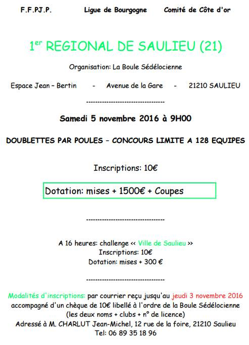 Concours de pétanque en Doublette - Régional - Saulieu