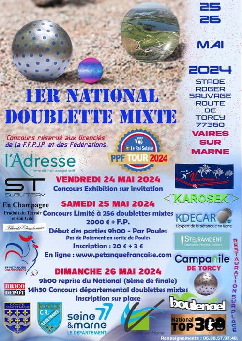 Concours de pétanque en Doublette Mixte - National TOP 300 - Vaires-sur-Marne