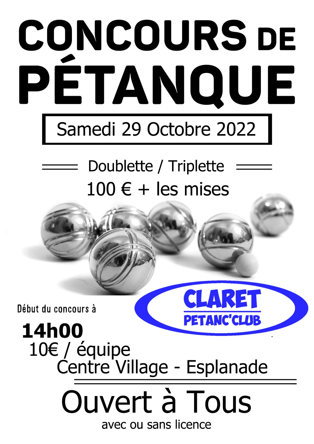 Concours de Pétanque - Actualité du club de pétanque CLARET PETANC CLUB