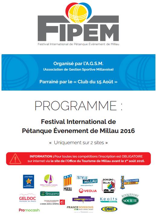 Programme Festival International Millau 2016 Pétanque - Actualité Pétanque Génération