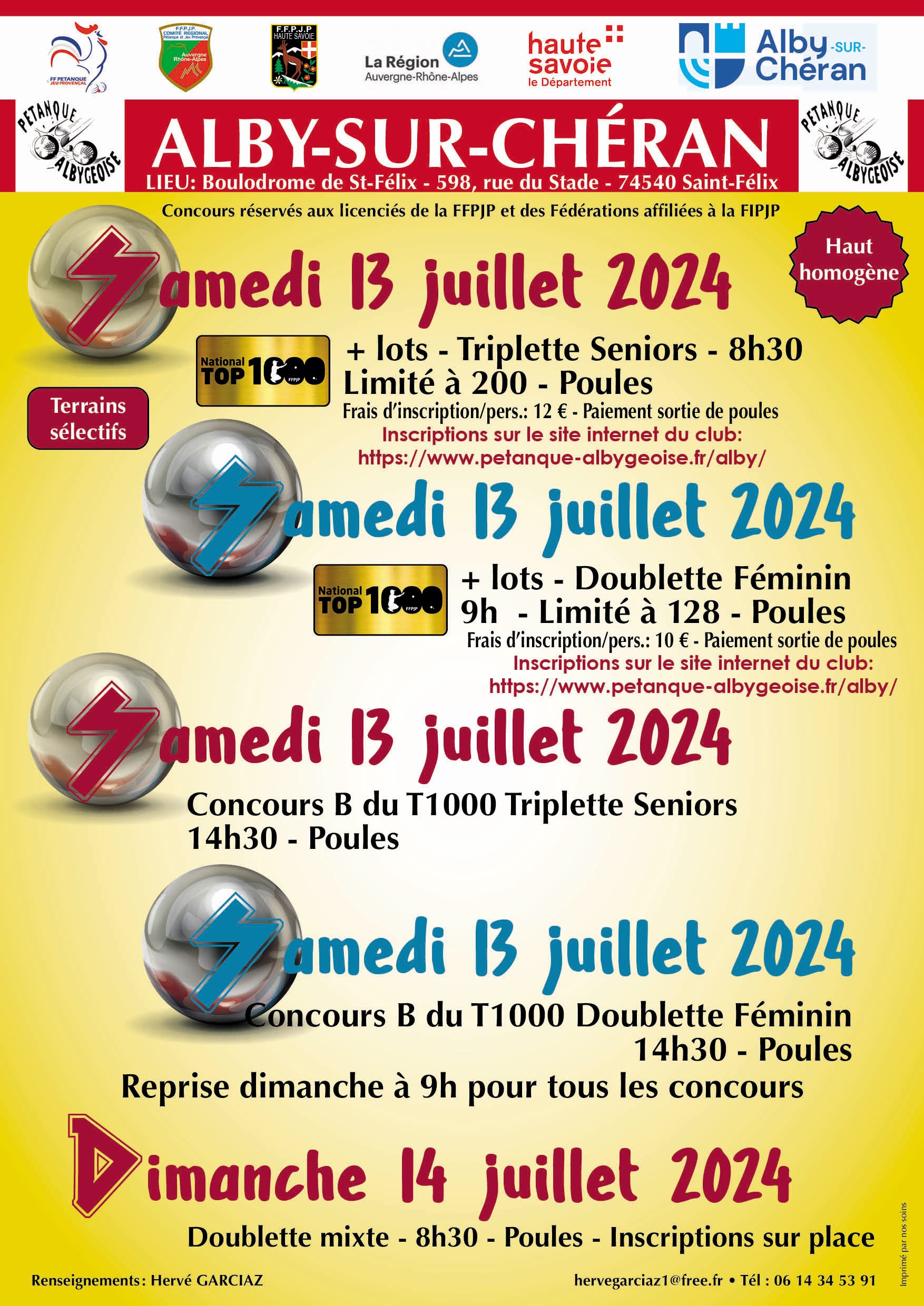 Concours en Triplette le 13 juillet 2024 - Alby-sur-Chéran - 74540