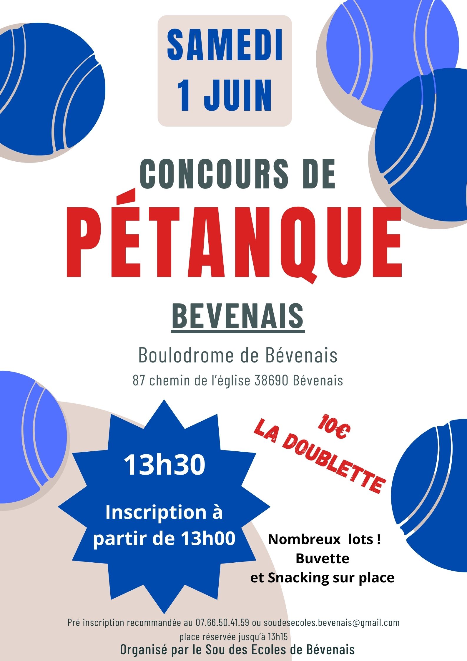 Concours en Doublette le 1 juin 2024 - Bévenais - 38690