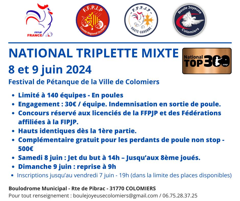 Concours en Triplette Mixte le 8 juin 2024 - Colomiers - 31770