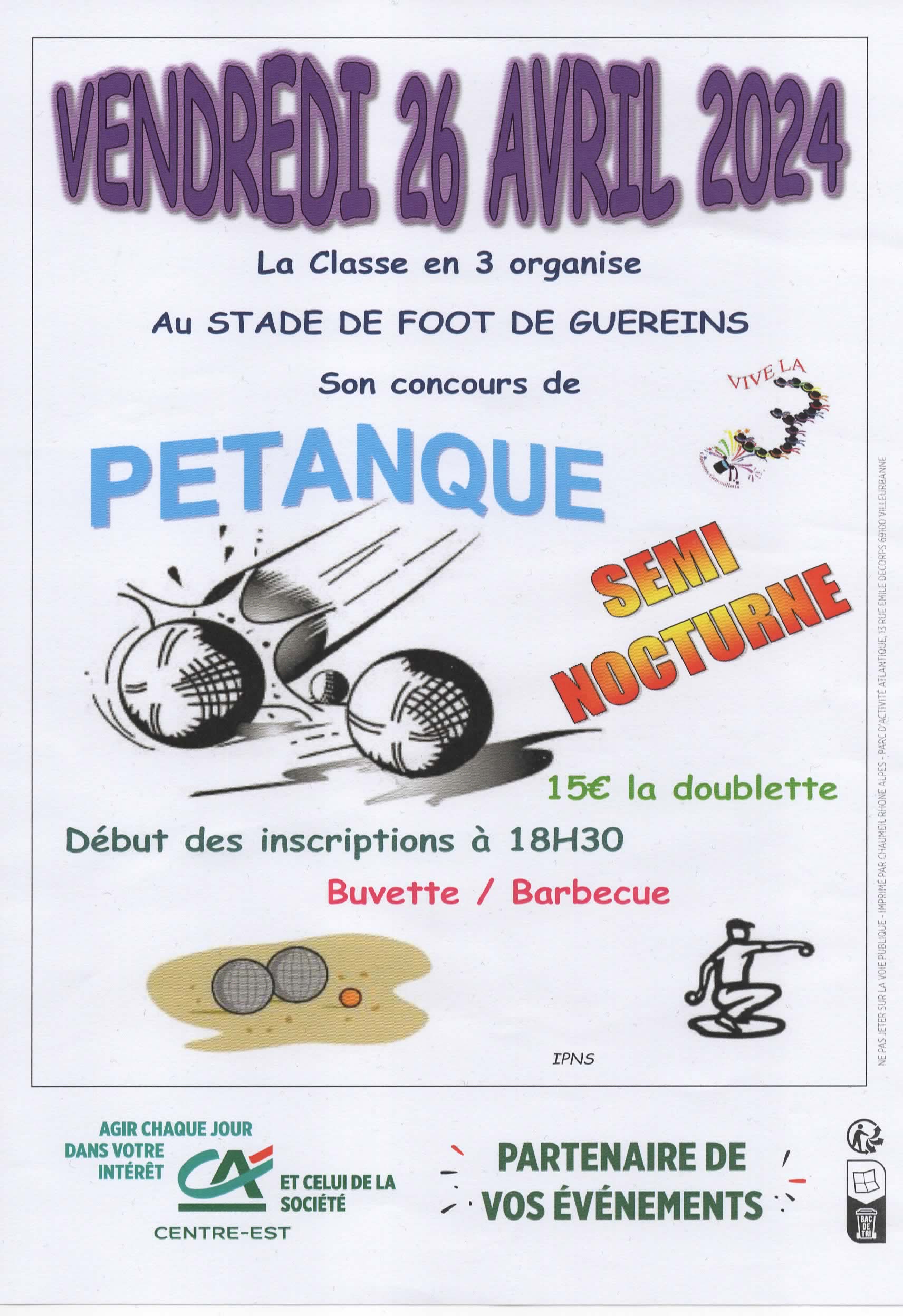 Concours en Doublette le 26 avril 2024 - Guéreins - 01090