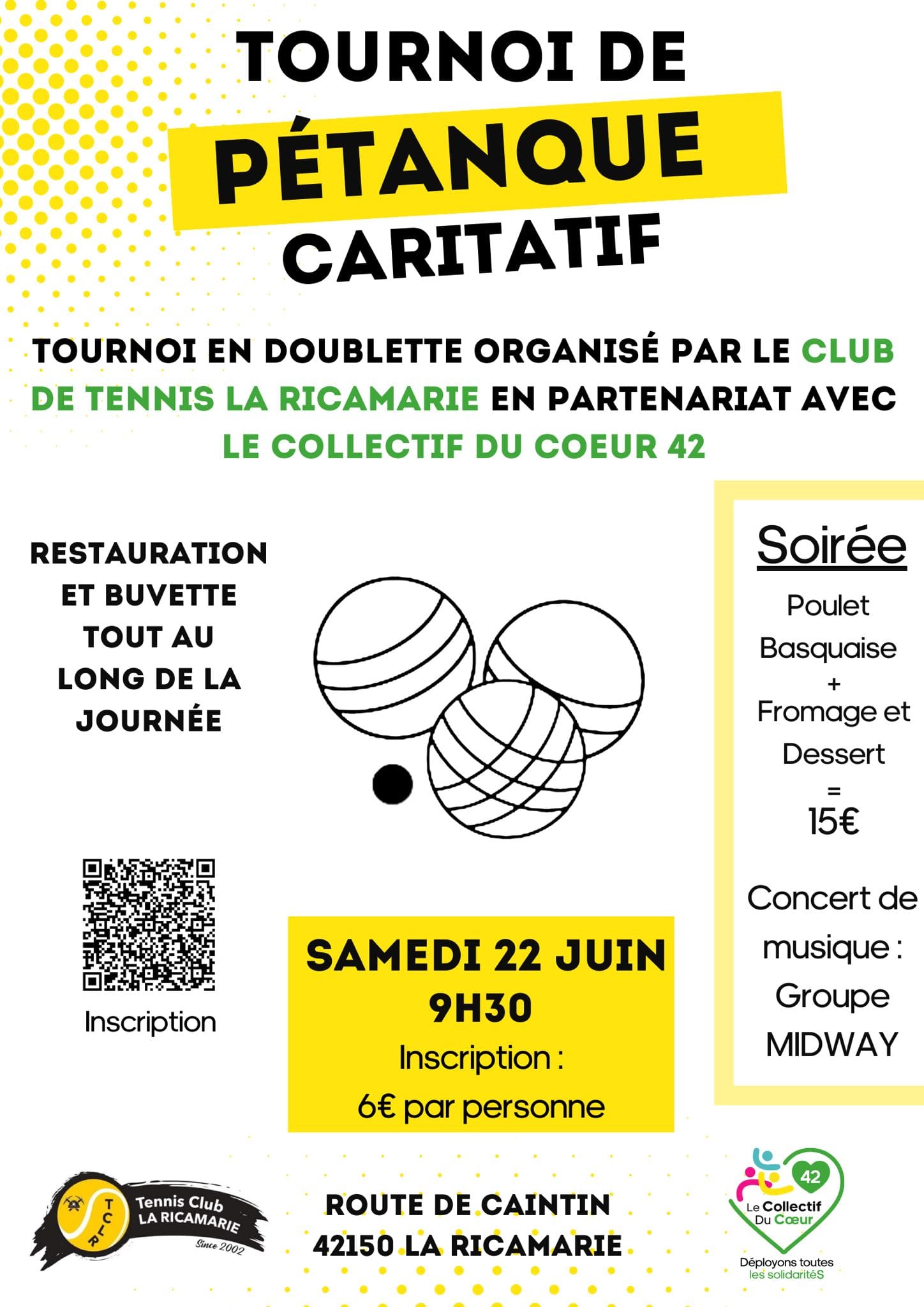 Concours en Doublette le 22 juin 2024 - La Ricamarie - 42150