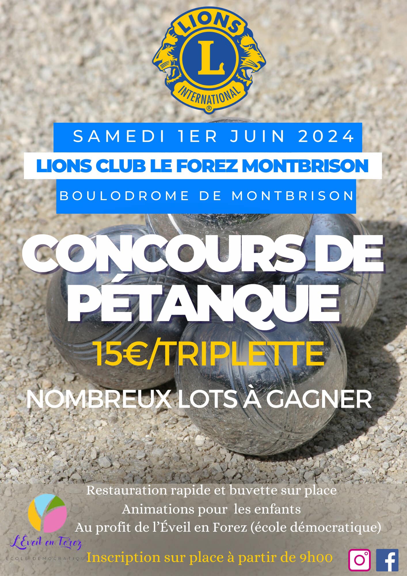 Concours en Doublette le 1 juin 2024 - Montbrison - 42600