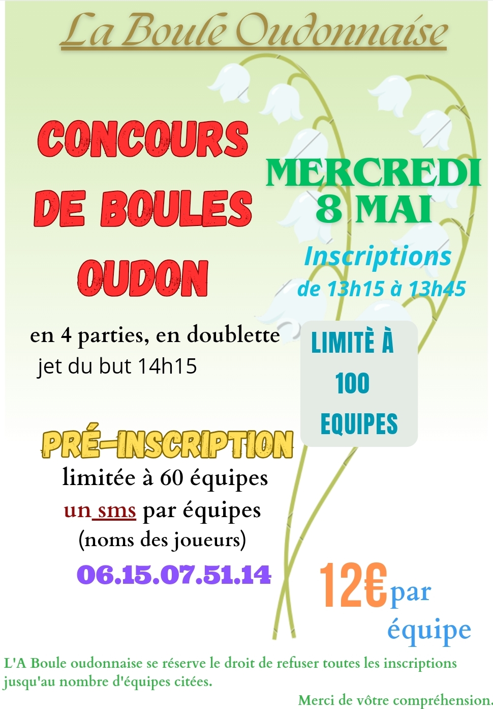 Concours en Doublette le 8 mai 2024 - Oudon - 44521