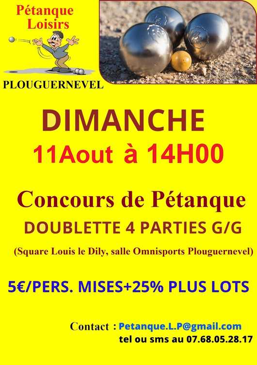 Concours de pétanque Ouvert à tous Plouguernével 11 août 2024