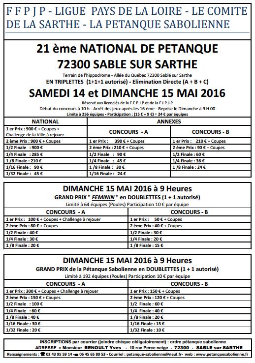 Calendrier Petanque Sarthe 2023 Concours De Pétanque Officiel - Sablé-Sur-Sarthe - 14 Mai 2016 - Triplette