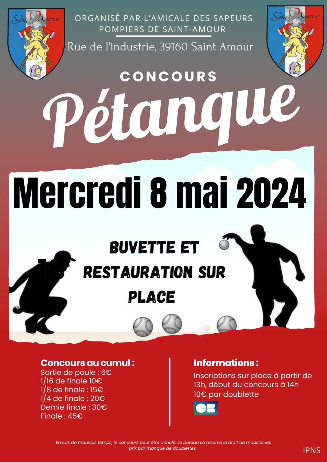 Concours en Doublette le 8 mai 2024 - Saint-Amour - 39160