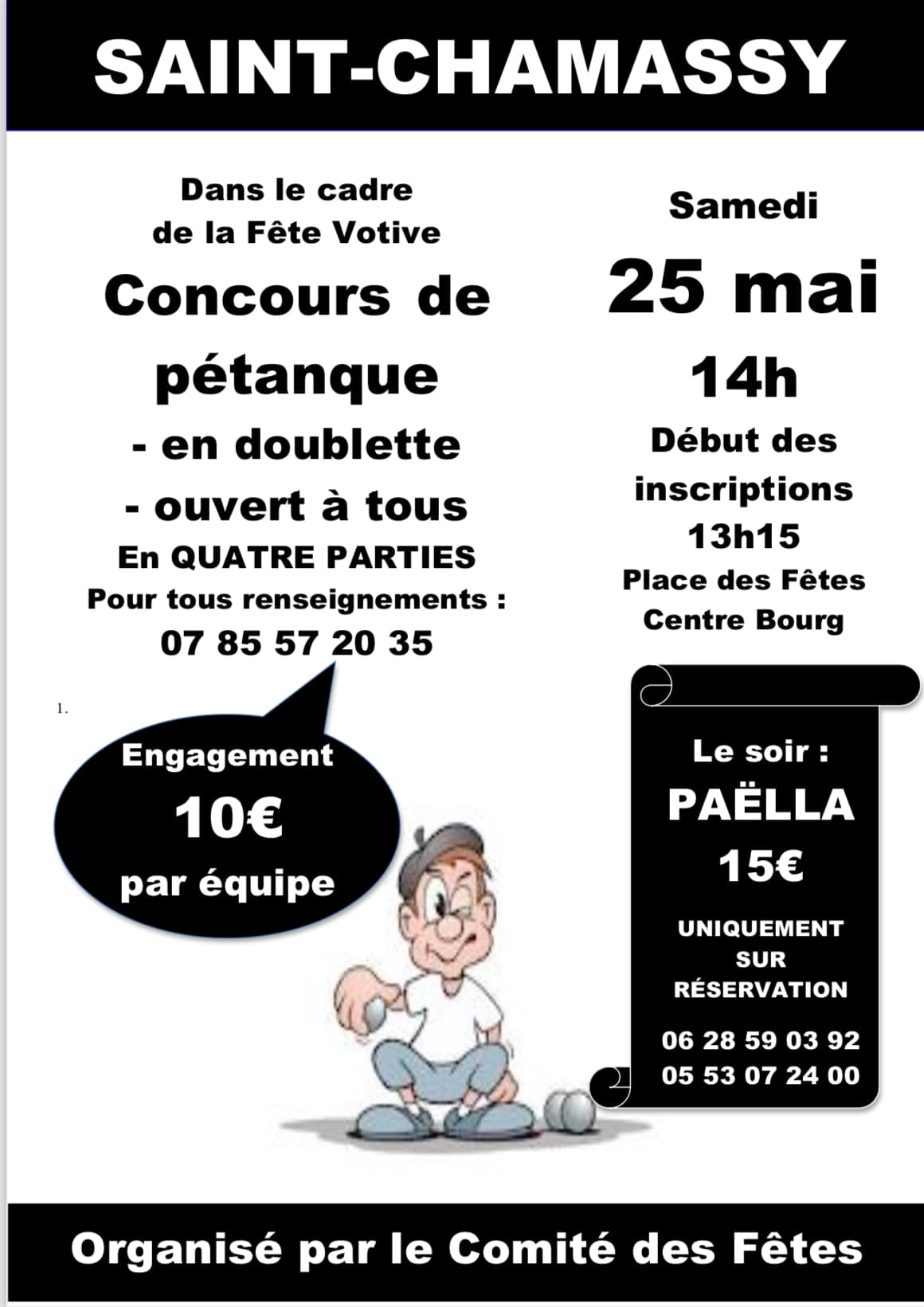 Concours en Doublette le 25 mai 2024 - Saint-Chamassy - 24260