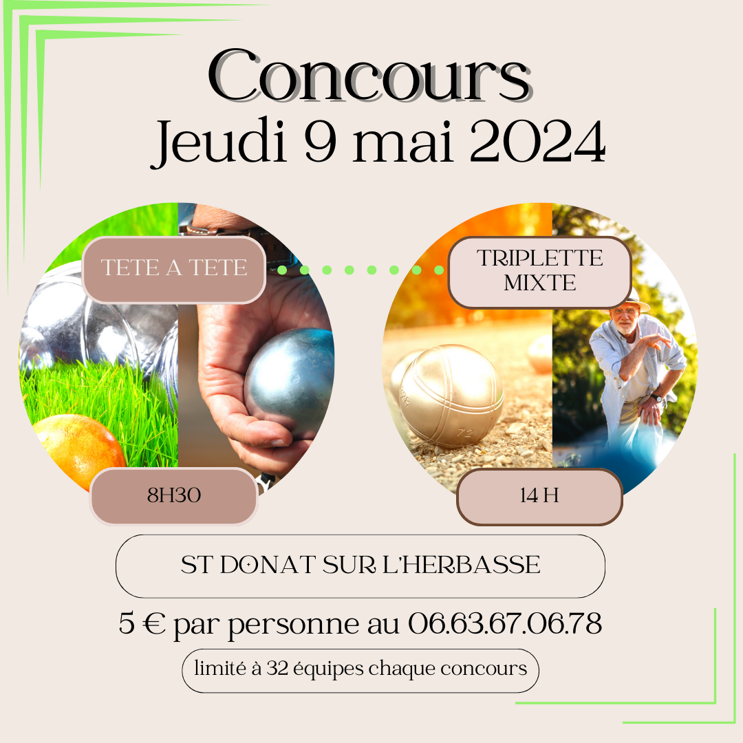 Concours en Triplette Mixte le 9 mai 2024 - Saint-Donat-sur-l'Herbasse - 26260