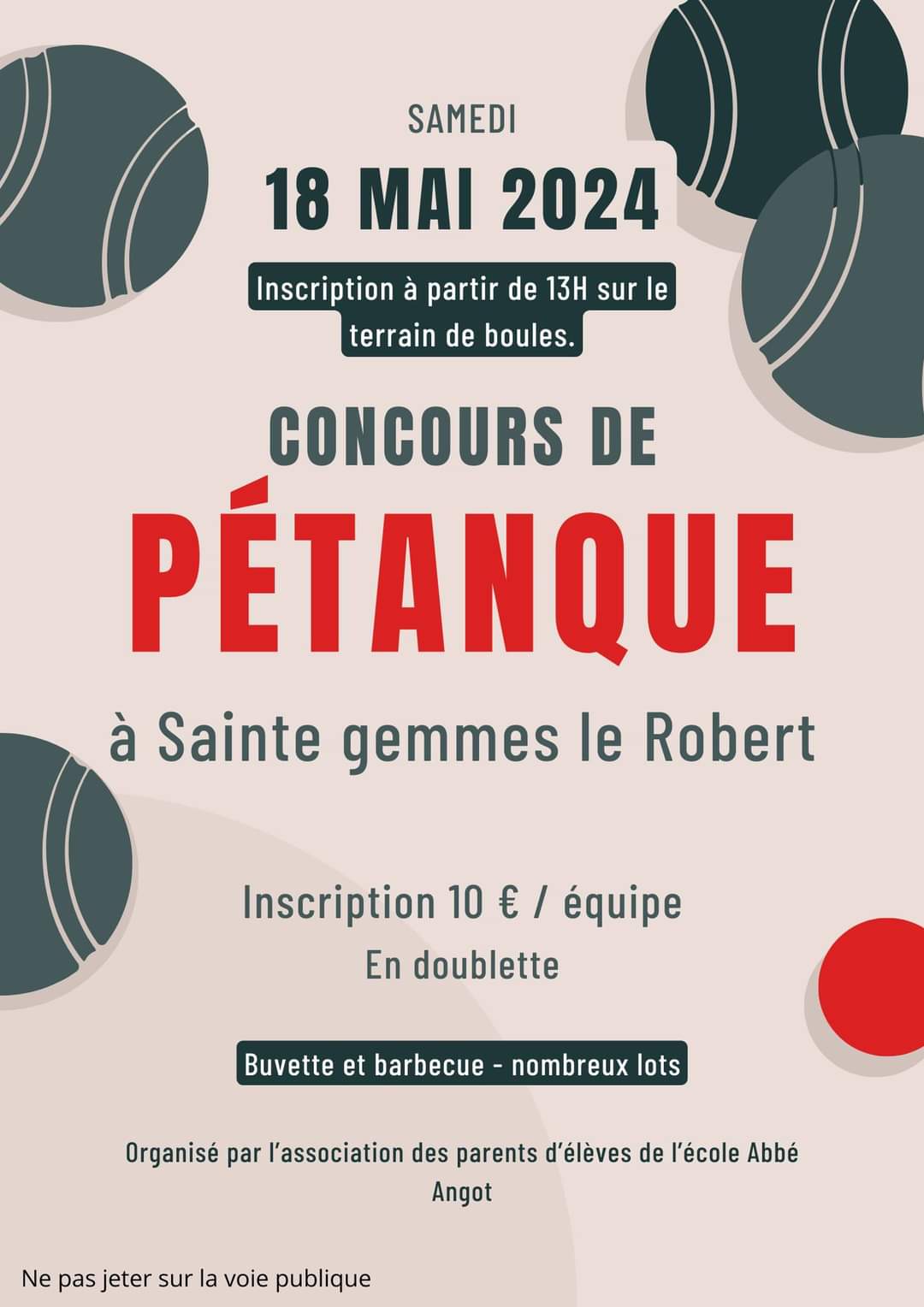 Concours en Doublette le 18 mai 2024 - Sainte-Gemmes-le-Robert - 53600