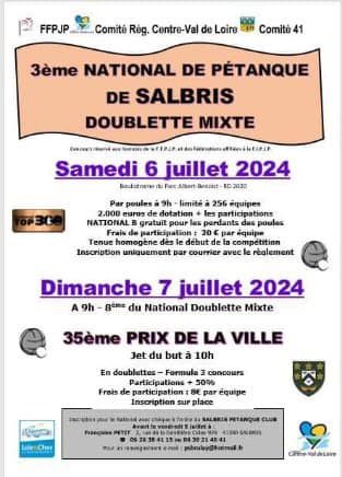 Concours en Doublette Mixte le 6 juillet 2024 - Salbris - 41300
