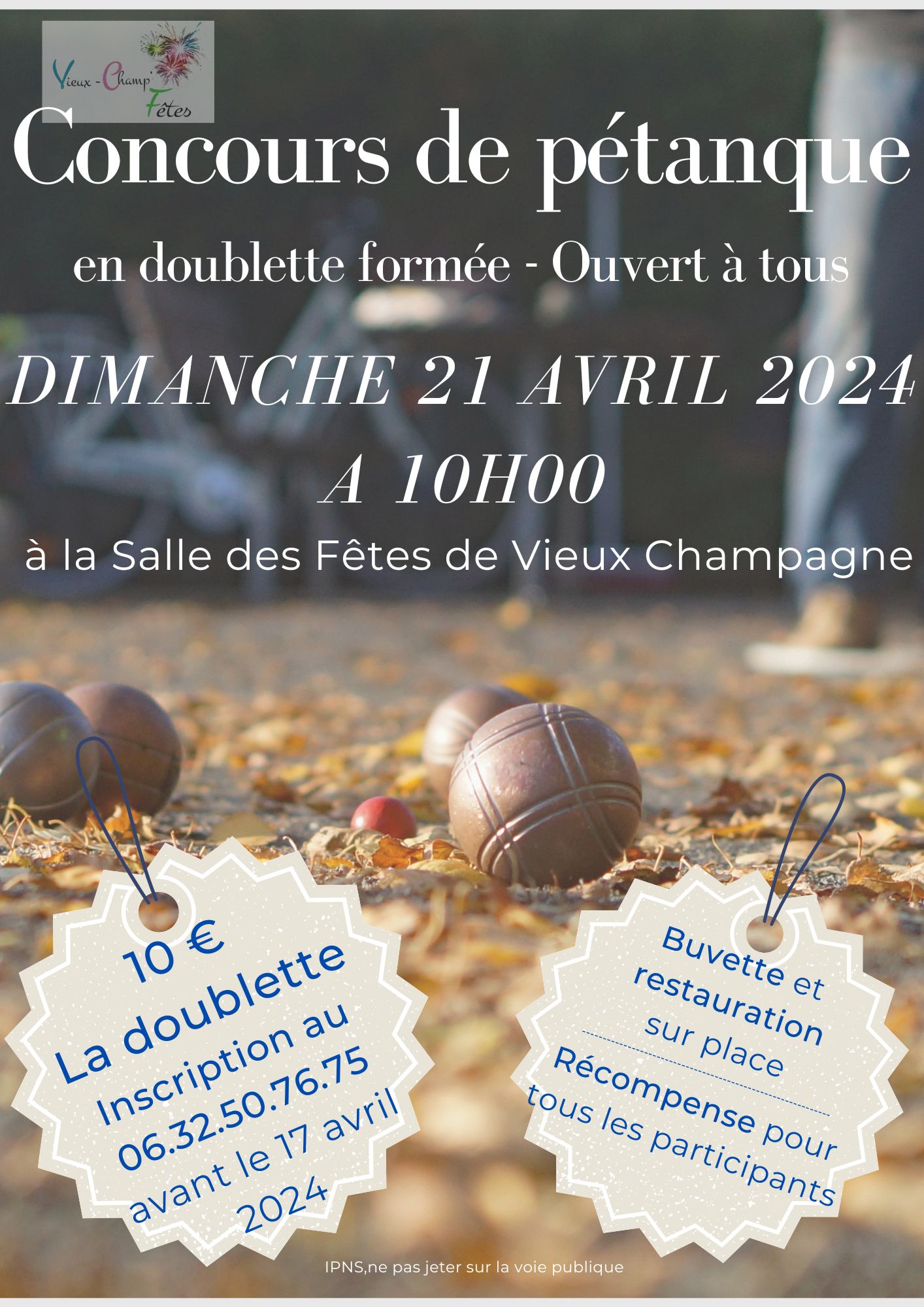 Concours en Doublette le 21 avril 2024 - Vieux-Champagne - 77370