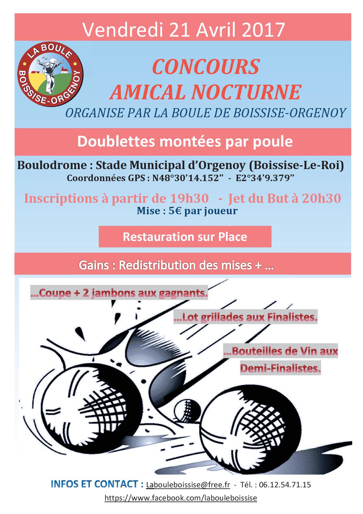 Concours Amical Nocturne - Evènement du club de pétanque La Boule de Boissise-Orgenoy