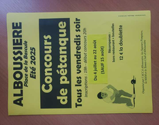 Concours en Doublette le 22 août 2025 - Alboussière - 07440