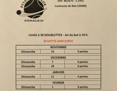Concours en Doublette le 11 janvier 2026 - Bais - 35680