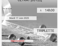 Concours en Triplette le 17 juin 2025 - Ceyrat - 63122