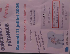 Concours en Triplette le 11 juillet 2026 - Chimilin - 38490