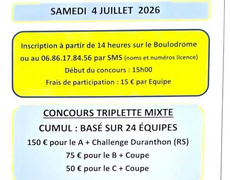 Concours en Triplette Mixte le 4 juillet 2026 - Laval