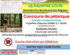 Concours en Doublette le 5 juillet 2026 - Les Mathes - 17570