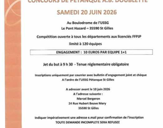 Concours en Doublette le 20 juin 2026 - Saint Gilles