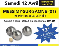 Concours en Doublette le 12 avril 2025 - Messimy-sur-Saône - 01480