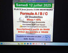 Concours en Doublette le 12 juillet 2025 - Montbard - 21500