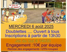 Concours en Doublette le 6 août 2025 - Peyrilhac - 87510