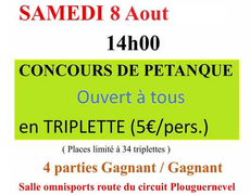 Concours en Triplette le 8 août 2026 - Plouguernével - 22110