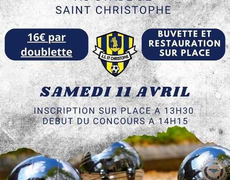 Concours en Doublette le 11 avril 2026 - Saint-Christophe - 17220