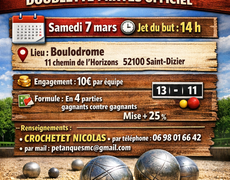 Concours en Doublette le 7 mars 2026 - Saint-Dizier - 52100