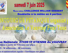 Concours en Doublette le 7 juin 2025 - Saint-Étienne-du-Vauvray - 27430