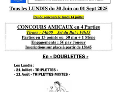 Concours en Doublette le 30 juin 2025 - Saint-Lunaire - 35800